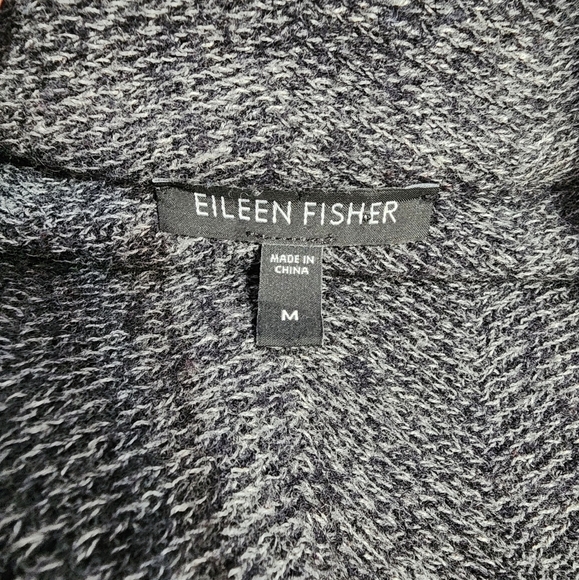 Eileen Fisher Blazer Jacket Wool Cotton Knit Herringbone Band Collar Gray M - Picture 6 of 7